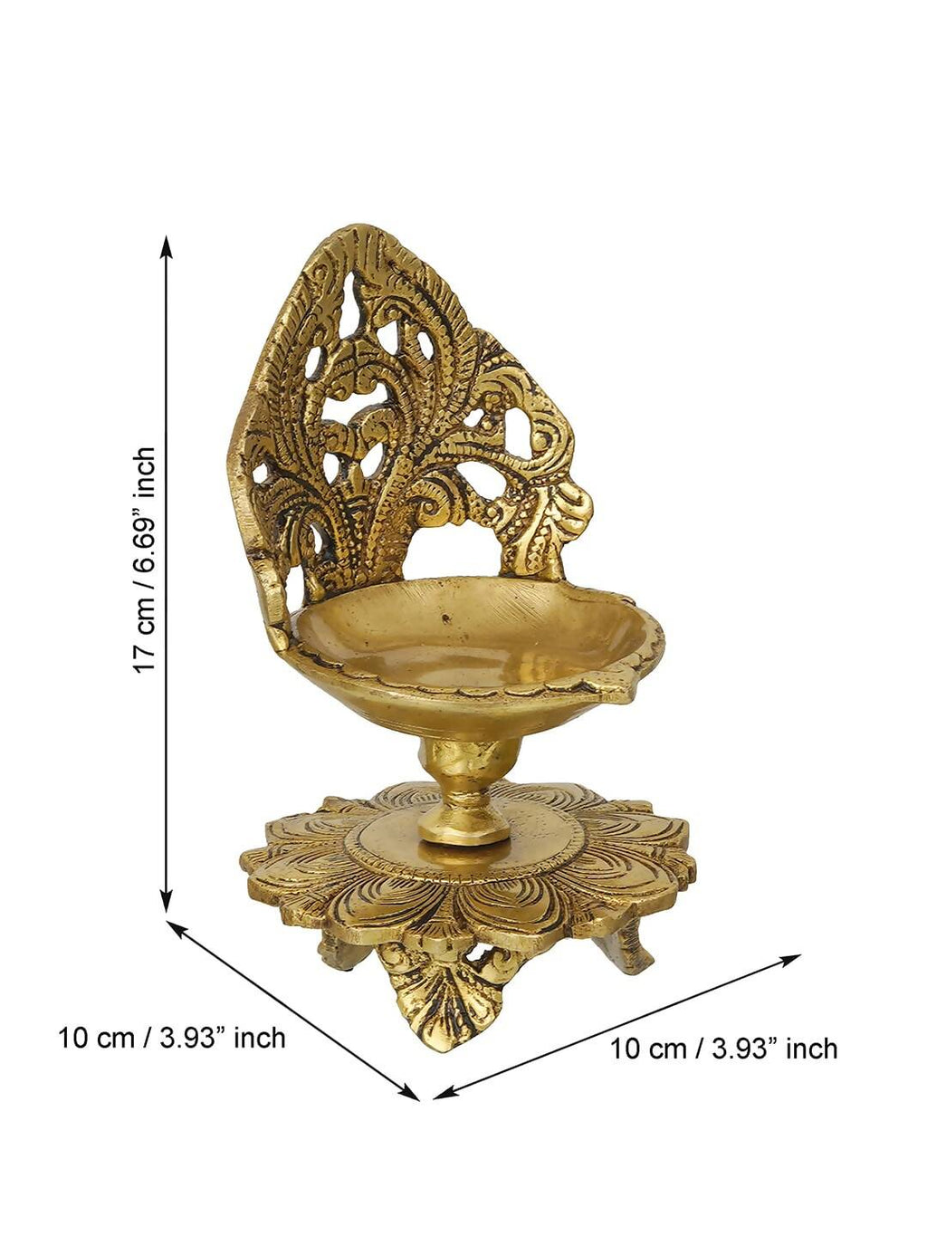 eCraftIndia Golden Decorative Handcrafted Brass Diya Stand