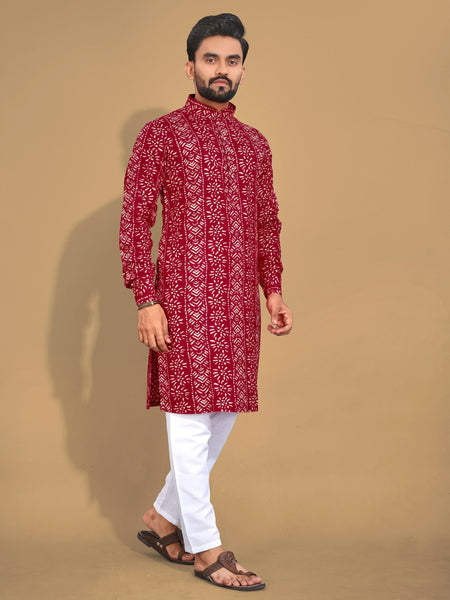 Anaita Maroon Printed Cotton Straight Kurta
