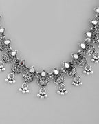 VOJ Silver Plated Oxidized Kalash Shaped Choker with Earring Set