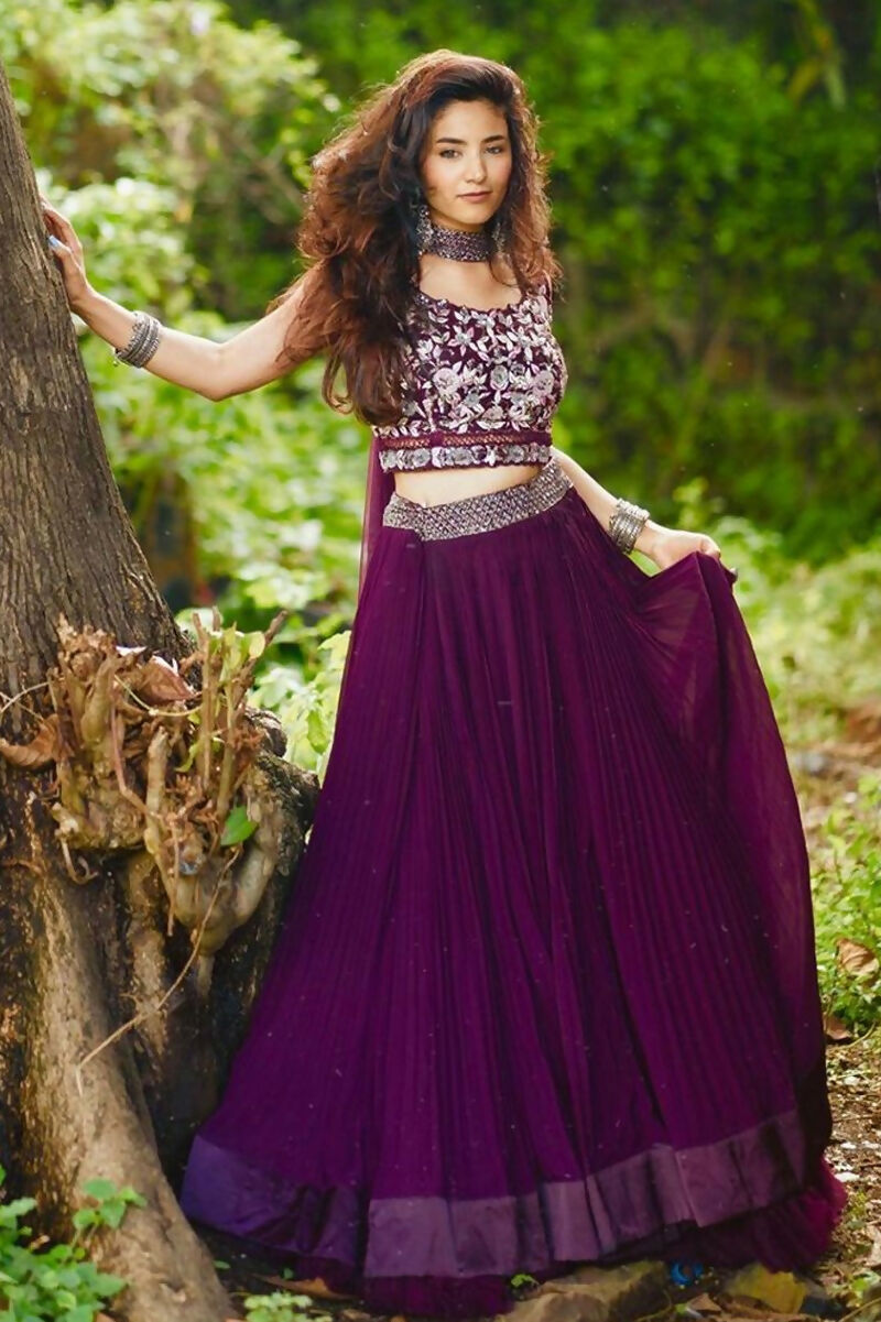 Jyoti Fashion Wine Crush Georgette Designer Lehenga Choli with Dupatta
