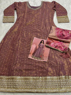 Anaita Brown Shimmer Stitched Anarkali Suit with Sequins Embroidery Foil Stitch Work - Distacart
