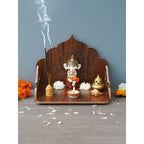 eCraftIndia Brown Lotus Designer Wooden Pooja Temple
