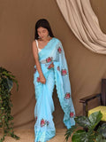 Vamsee Fana Sky Georgette Silk Saree