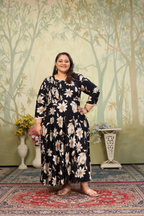 Jyoti Fashion Women's Black Rayon Floral Print with Sequins Designer Anarkali Set