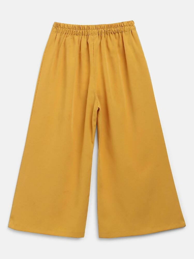 Ahalyaa Mustard Georgette Flared Kids Kurta Palazzo Set For Girls
