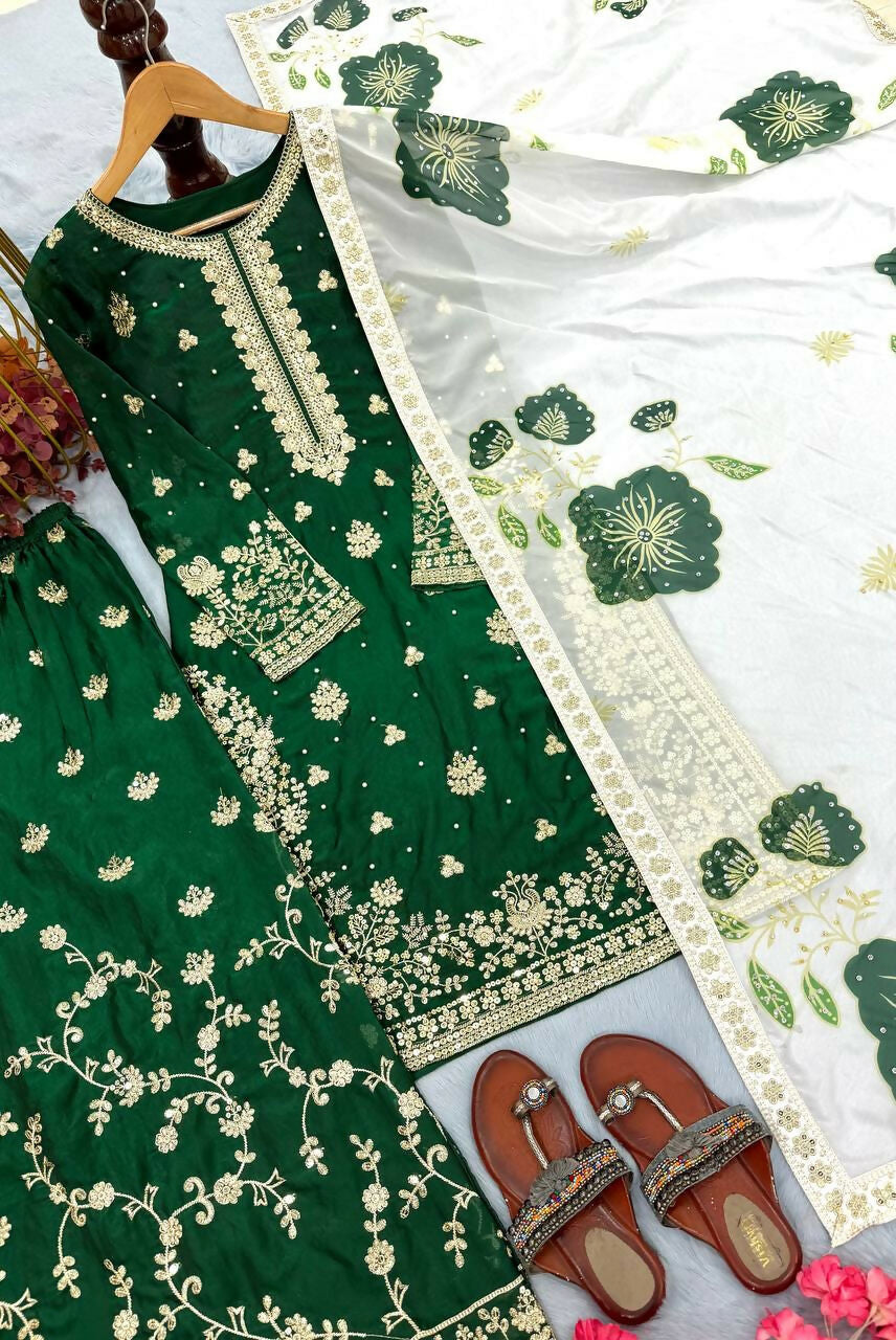 Teeya Creation Green Fendy Silk Beads Work Designer Wedding Wear Salwar Suit - Distacart