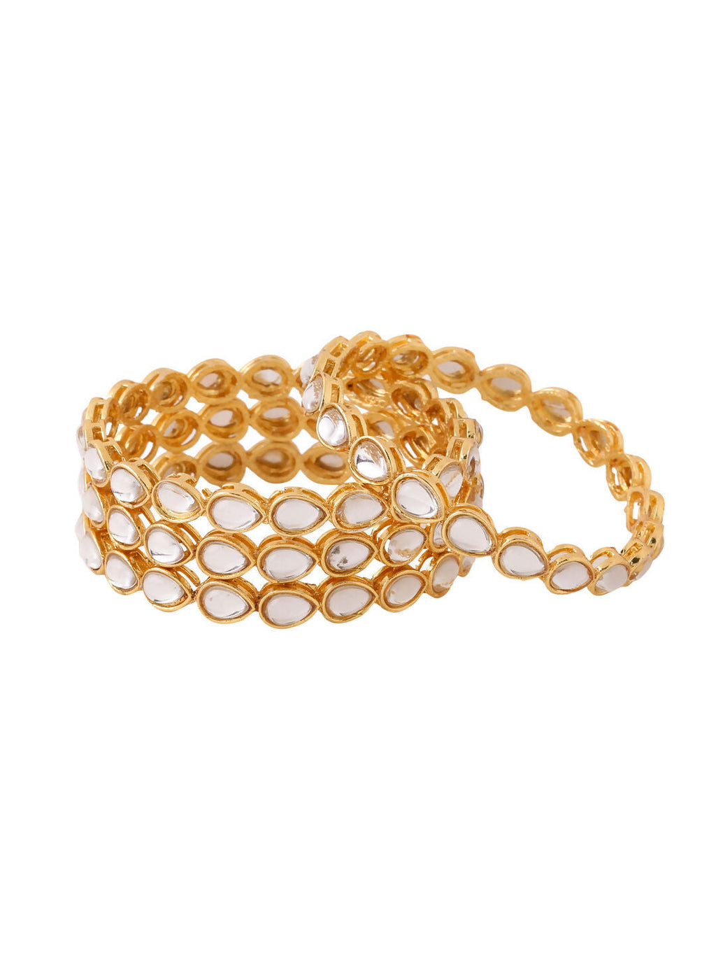 NVR Women's Set of 4 Gold-Plated Kundan Studded Traditional Bangles - Distacart