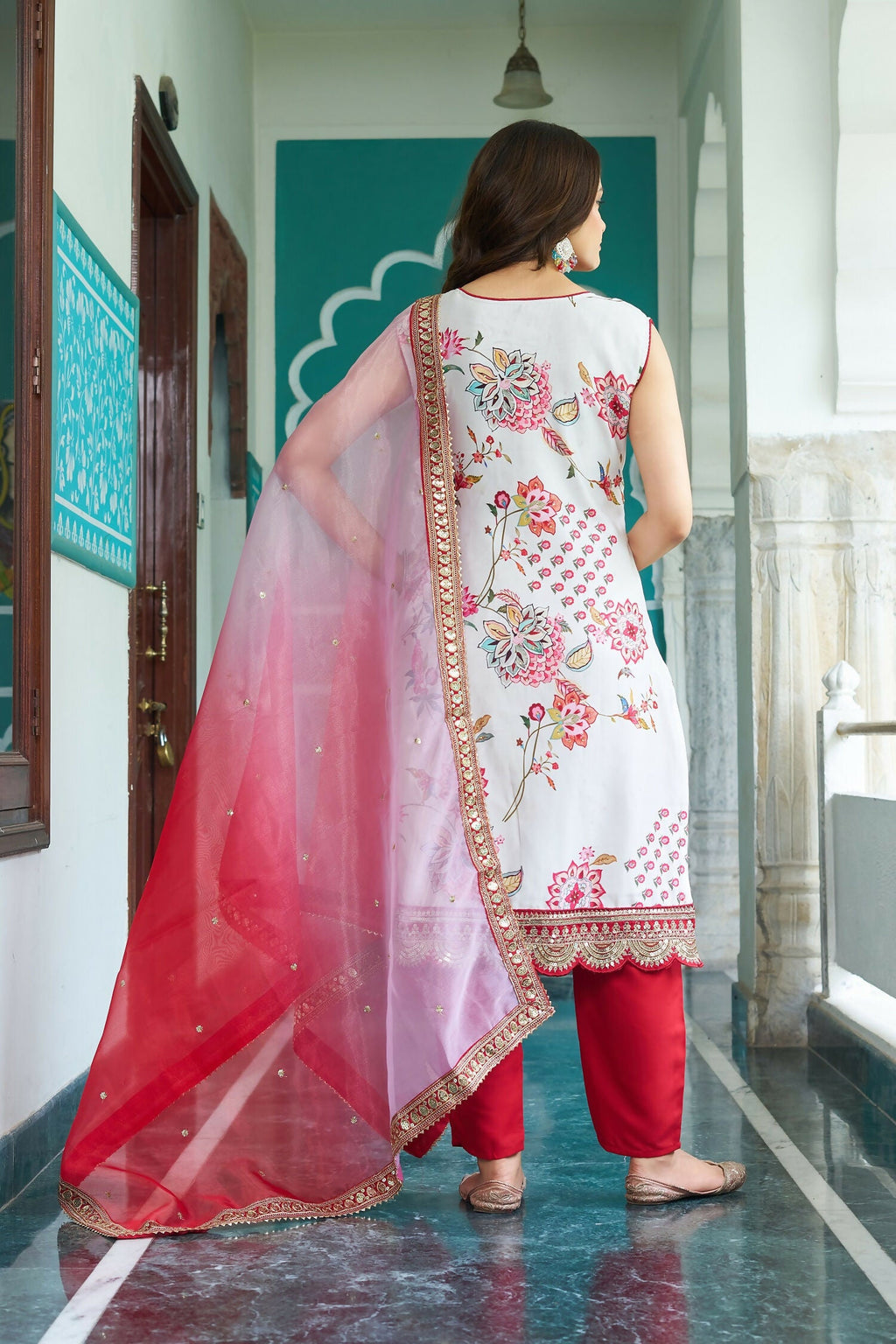 Joban Fashion White Kurta Set Georgette Embroidery Sequence Work - Distacart