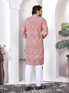 Anaita Peach Digital Printed Work Cotton Straight Kurta