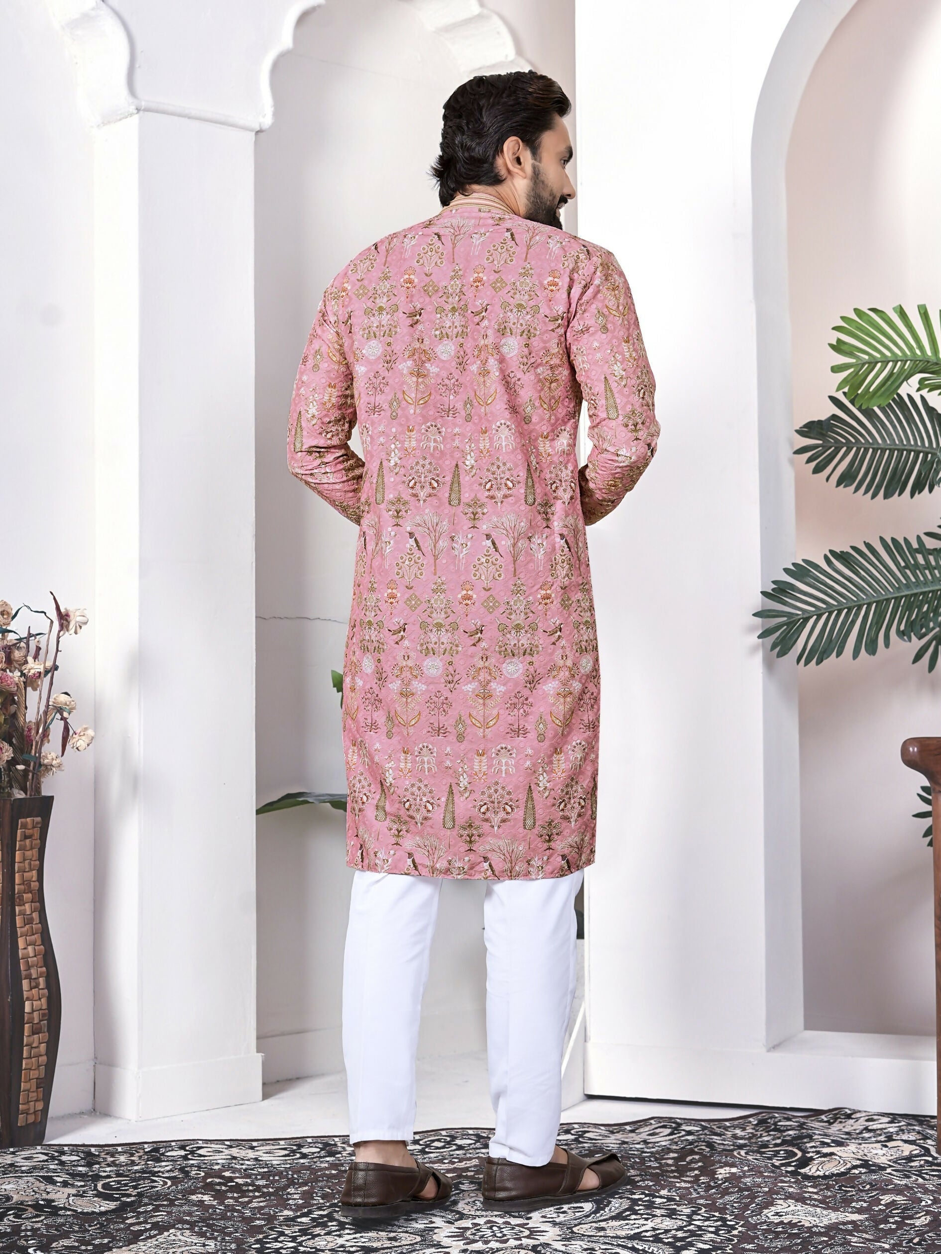 Anaita Peach Digital Printed Work Cotton Straight Kurta