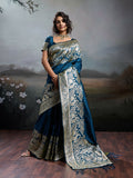 Shree Shyam Fashion Navy Blue Silk Blend Saree - Distacart