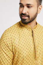 Ethnic India Yellow Men's Kurta Abstract Polyester