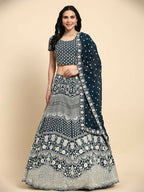 Blue Georgette Thread Embroidered Lehenga Choli with Dupatta - Tanya