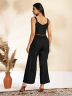 Janasya Black Crepe Solid Top,Bottom & Jacket