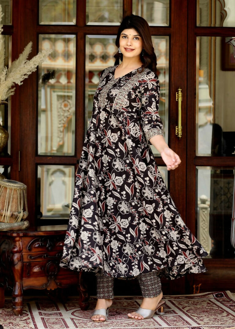 Miravan Women's Yoke Embroidery Anarkali Kurta And Palazzo Set