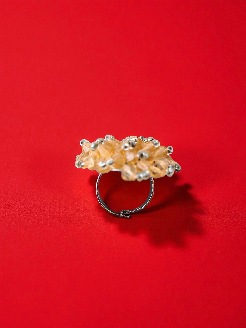 Inhanns Rang-E-Roshan Adjustable Ring – Handmade Crystal Statement Ring - Peach