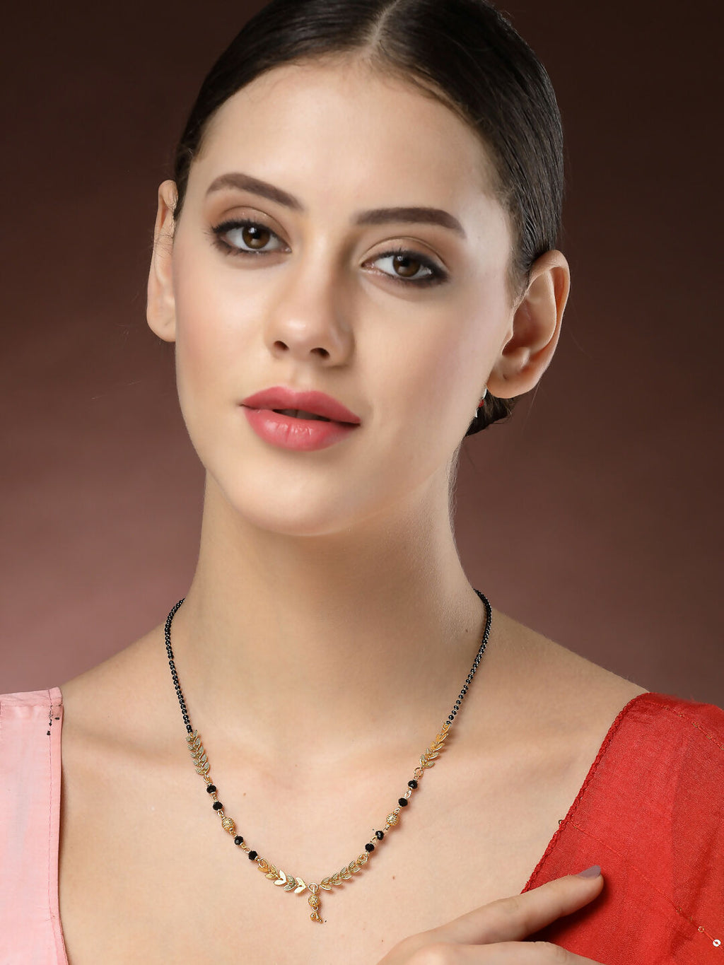 NVR Women's Short Mangalsutra Designs Gold-Polished & Black Beaded Mangalsutra - Distacart