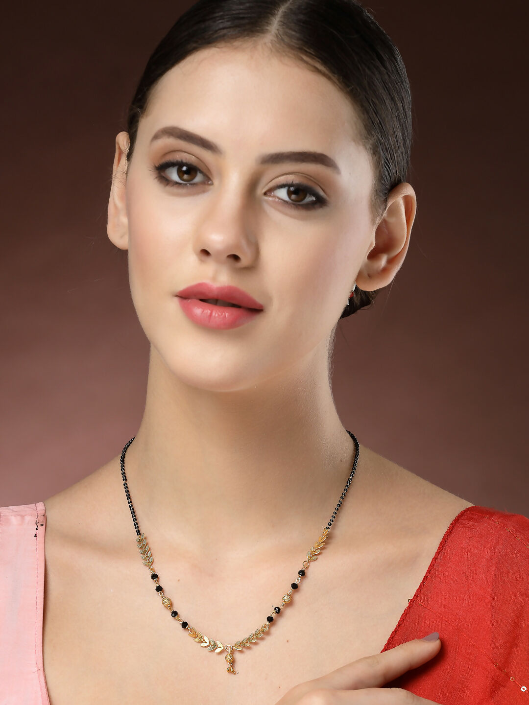 NVR Women's Short Mangalsutra Designs Gold-Polished & Black Beaded Mangalsutra - Distacart
