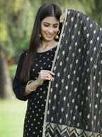 Juniper Women's Black Rayon Embellished Straight Kurta Sets - Distacart
