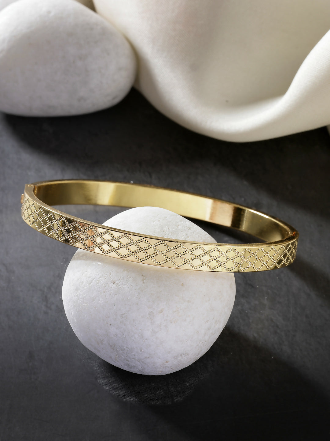 NVR Men's Gold-Plated Stainless Steel Kada Bracelet - Distacart