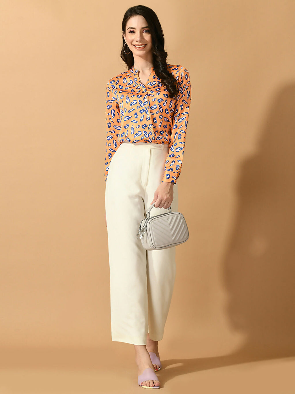 Myshka Women's Multi Satin Printed Smart Shirt