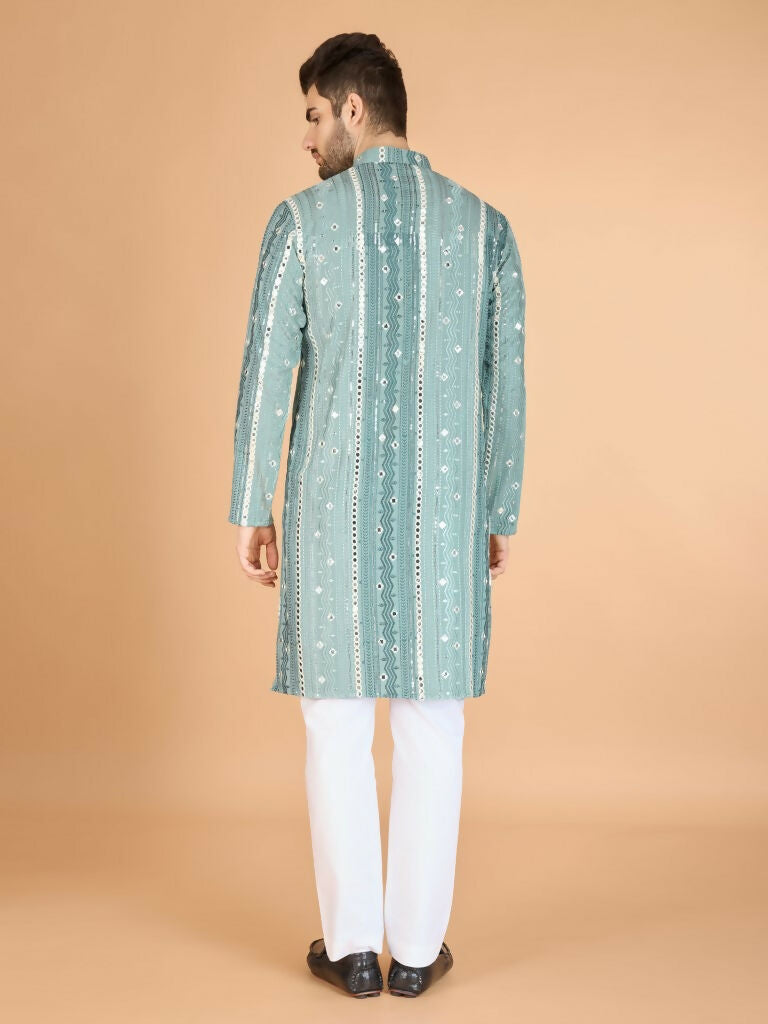 Vastranavya Pista Exclusive Festival Wear Pure Viscose Rayon Sequence & Foil Mirror Heavy Embroidered Work Kurta