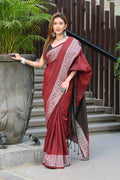 Beatitude Red Cotton Jacqaurd Border Tangail Handloom Saree