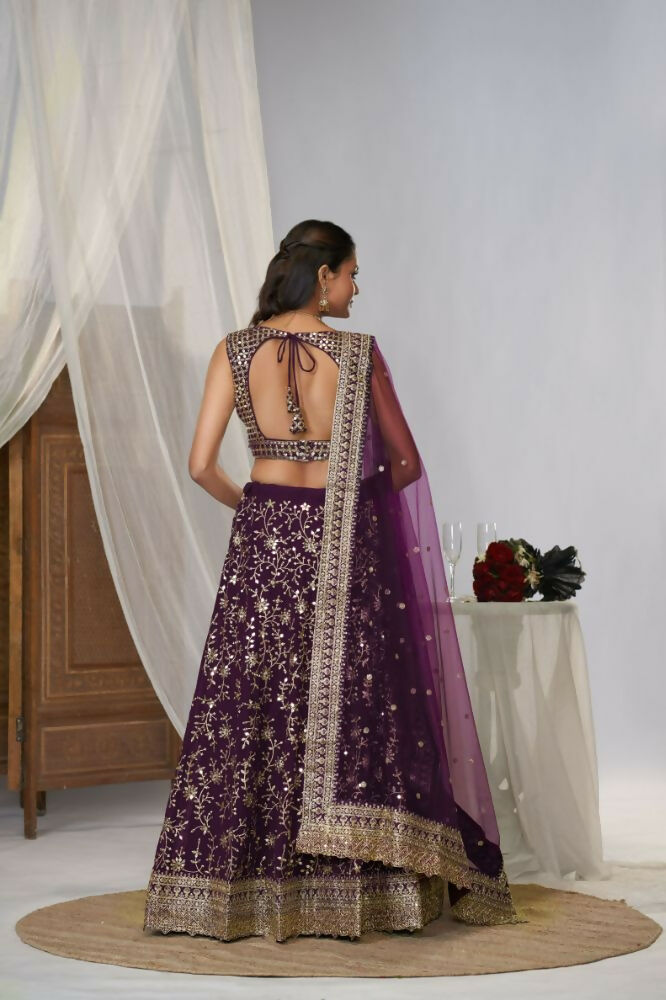 Purple Georgette Sequence Embroidery Work Lehenga Choli - Jihu Culture