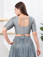 Joban Fashion Grey Dupion Silk Elbow Sleeveless Front Open Blouse