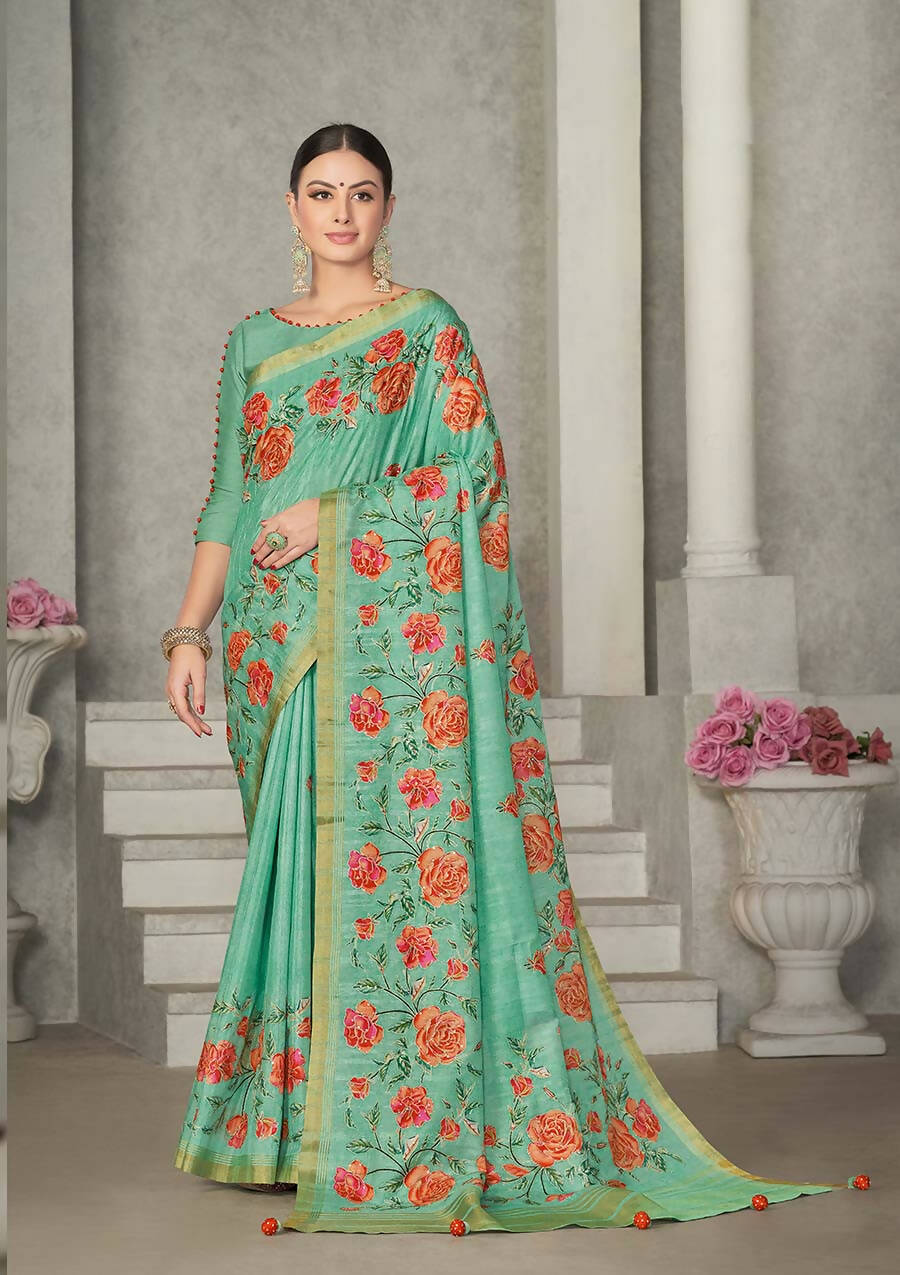 Sea Green Rangkat Tussar Silk Woven Design Saree with Unstitched Blouse - Mohmanthan Eshani