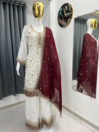 Teeya Creation White Color Faux Georgette Embroidery Work Long Party Wear Palazzo Suit - Distacart