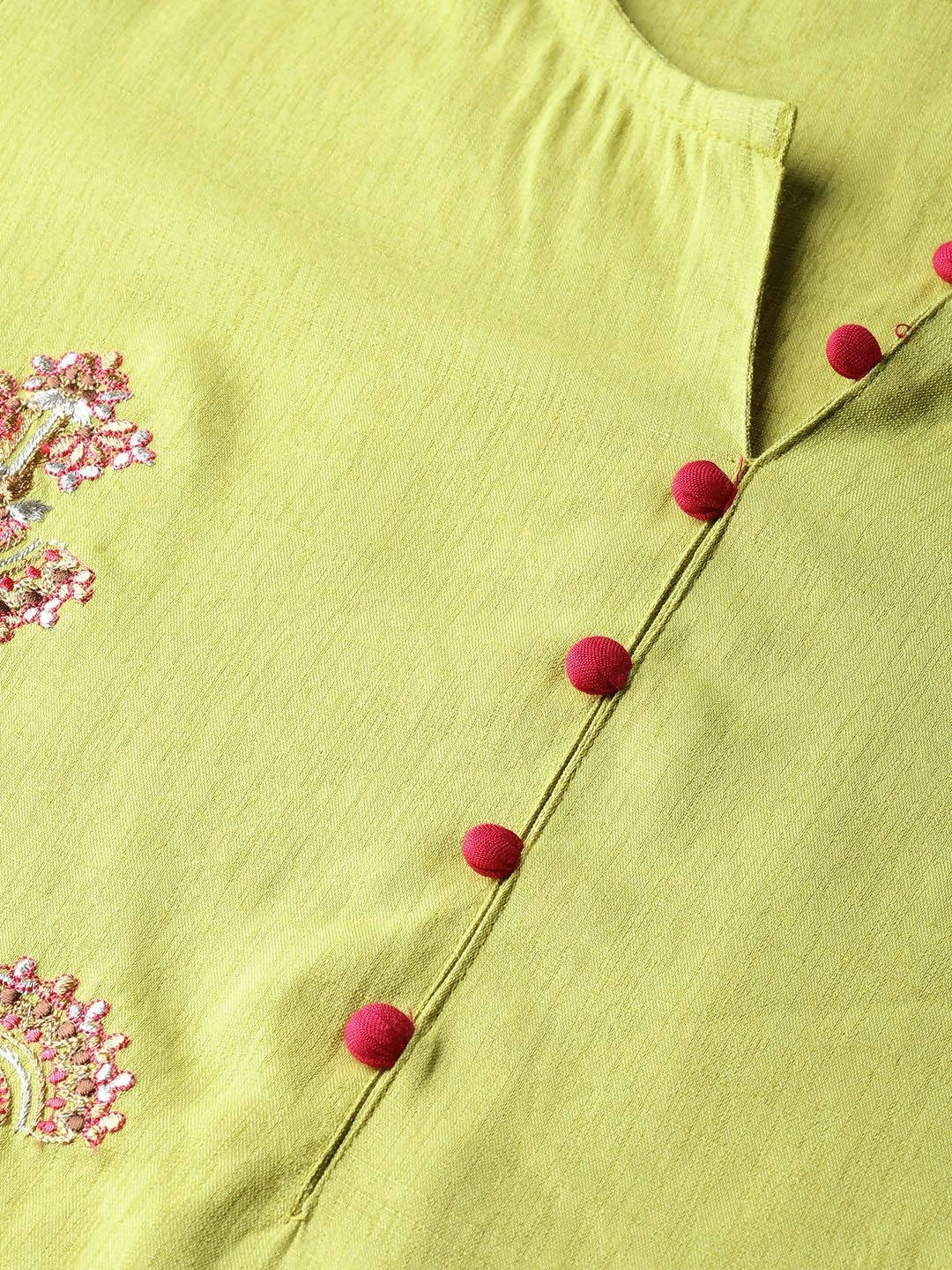 Yufta Women Green & Pink Embroidered Kurta with Palazzo & Dupatta