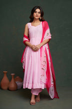 Aayaa Viscose Organza Dyeable Hand Painted Suit - Light Pink