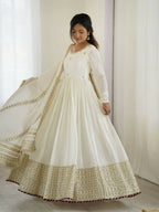 Teeya Creation White Chinon Silk Gown - Distacart