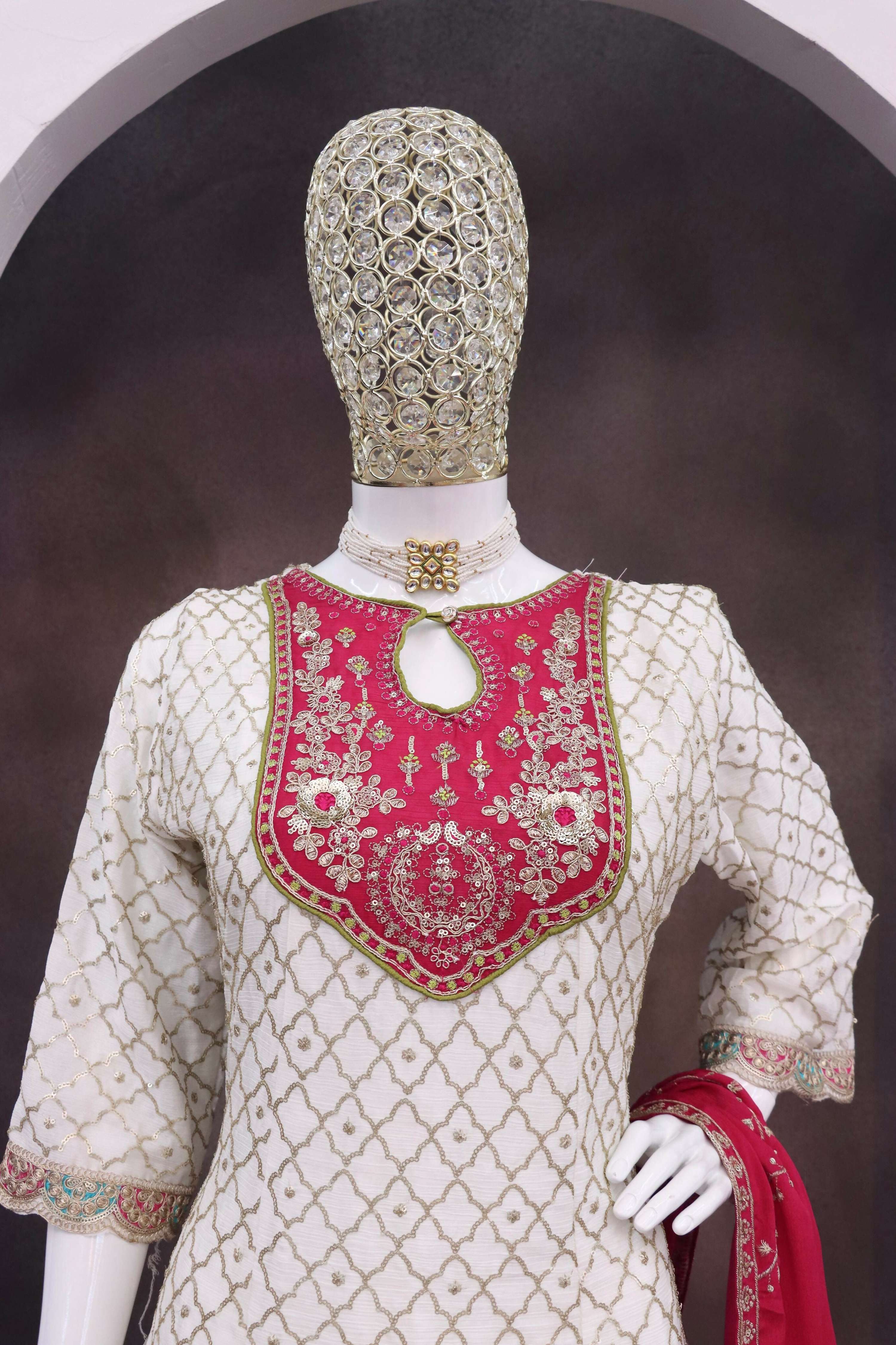 Anaita White Embroidered Silk Stitched Dhoti Suit - Distacart