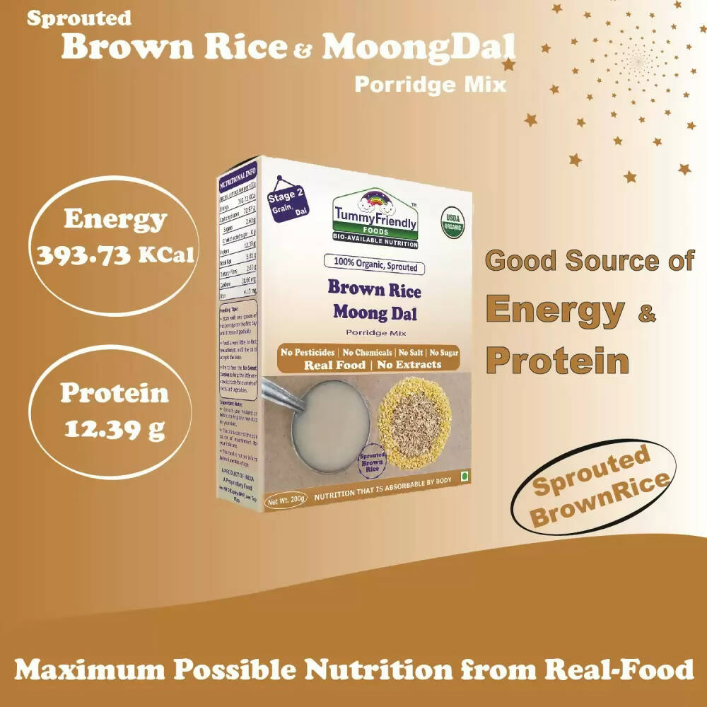 TummyFriendly Foods Organic Sprouted Brown Rice, Moong Dal Porridge Mix - Distacart