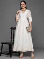 Ahalyaa Women's Off white Chanderi Gold Pasted Dress - Distacart