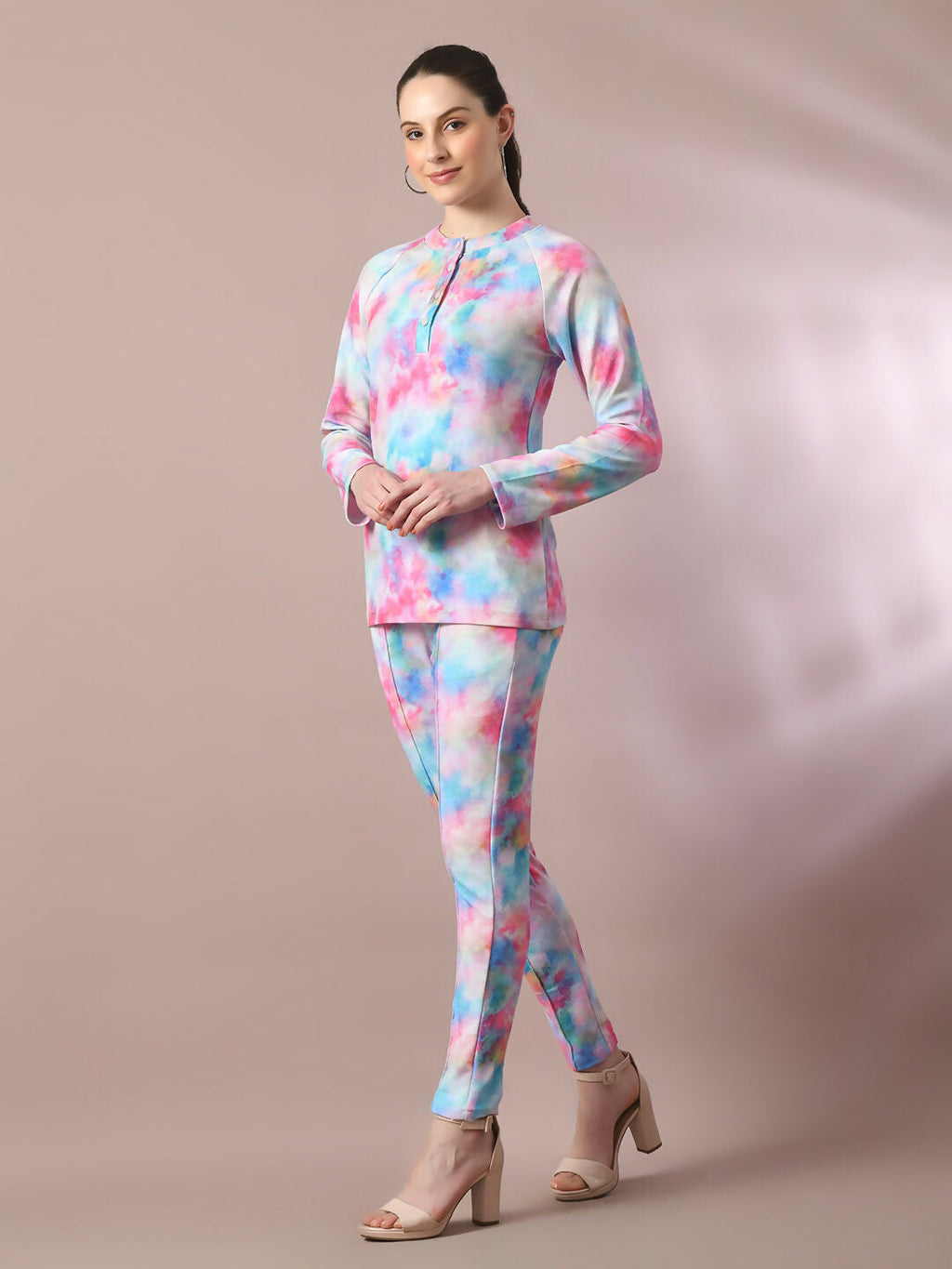 Myshka Women's Multi Printed Round Neck Party Top With Trousers Co-ord set