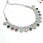 Mominos Fashion Johar Kamal Women Silver-Plated American Diamond Multi Colour Choker Set - Distacart