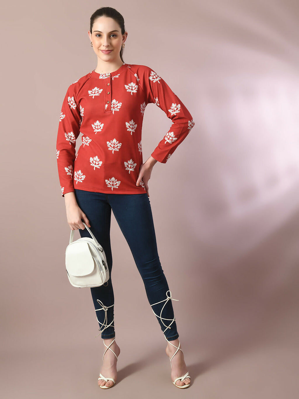 Myshka Women's Rust Embellished Raglan Sleeve Party Top