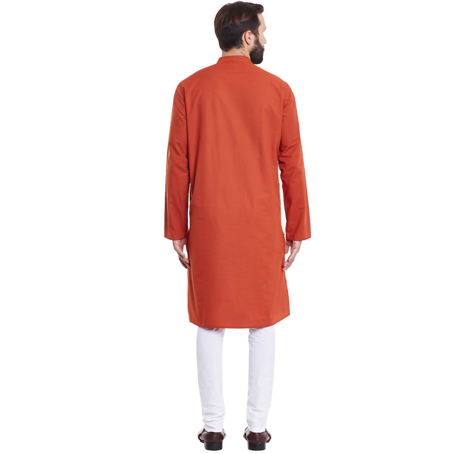 Even Apparels Orange Pure Cotton Men's Kurta With Band Collar - Distacart