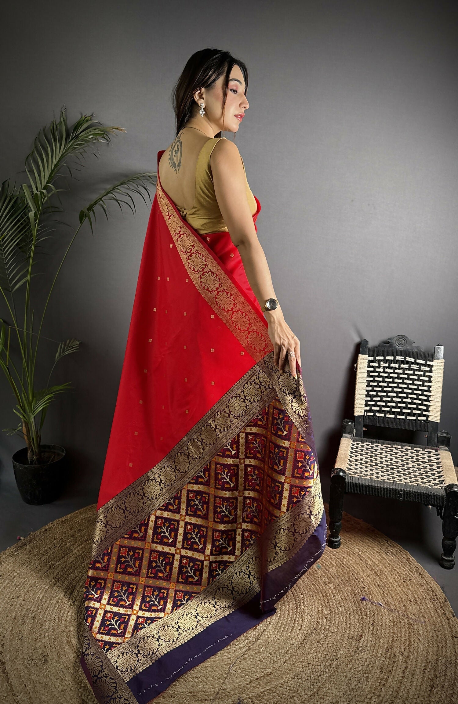 Joban Fashion Red Banarasi Cotton Silk Woven Saree - Distacart