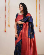 DEIANA'S Beautiful Designer Golden zari Soft Lichi Silk Saree - Navy Blue