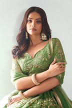 Eilara Elegance Pista Green Net With Embroidered And Thread Zari Sequence Function Wear Lehenga Choli