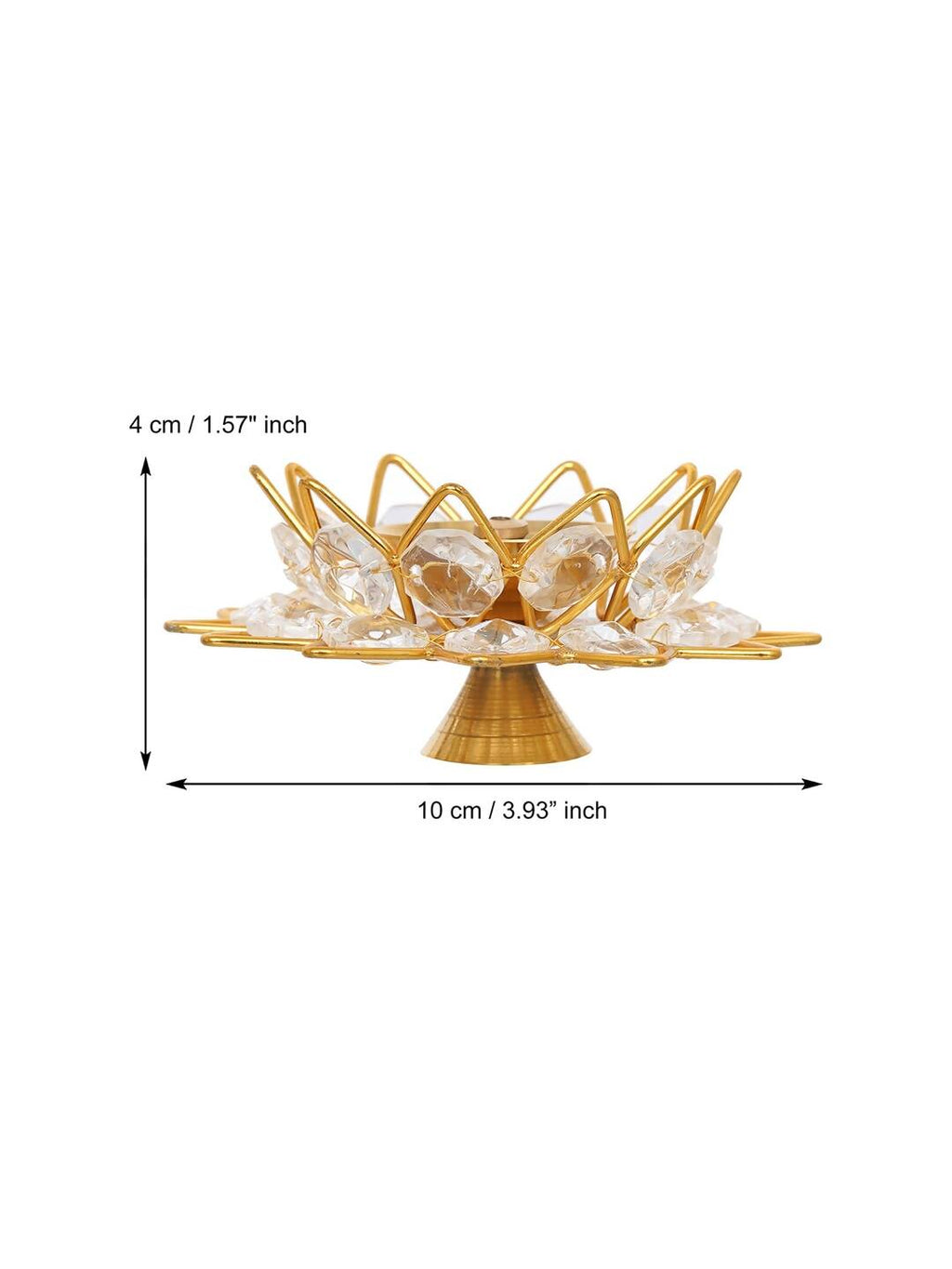 eCraftIndia Gold-Toned & White 2 Pieces Crystal Lotus Shape Brass Diyas