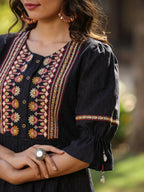 Juniper Women's Black Cotton Solid With Embroidered Straight Tunic - Distacart