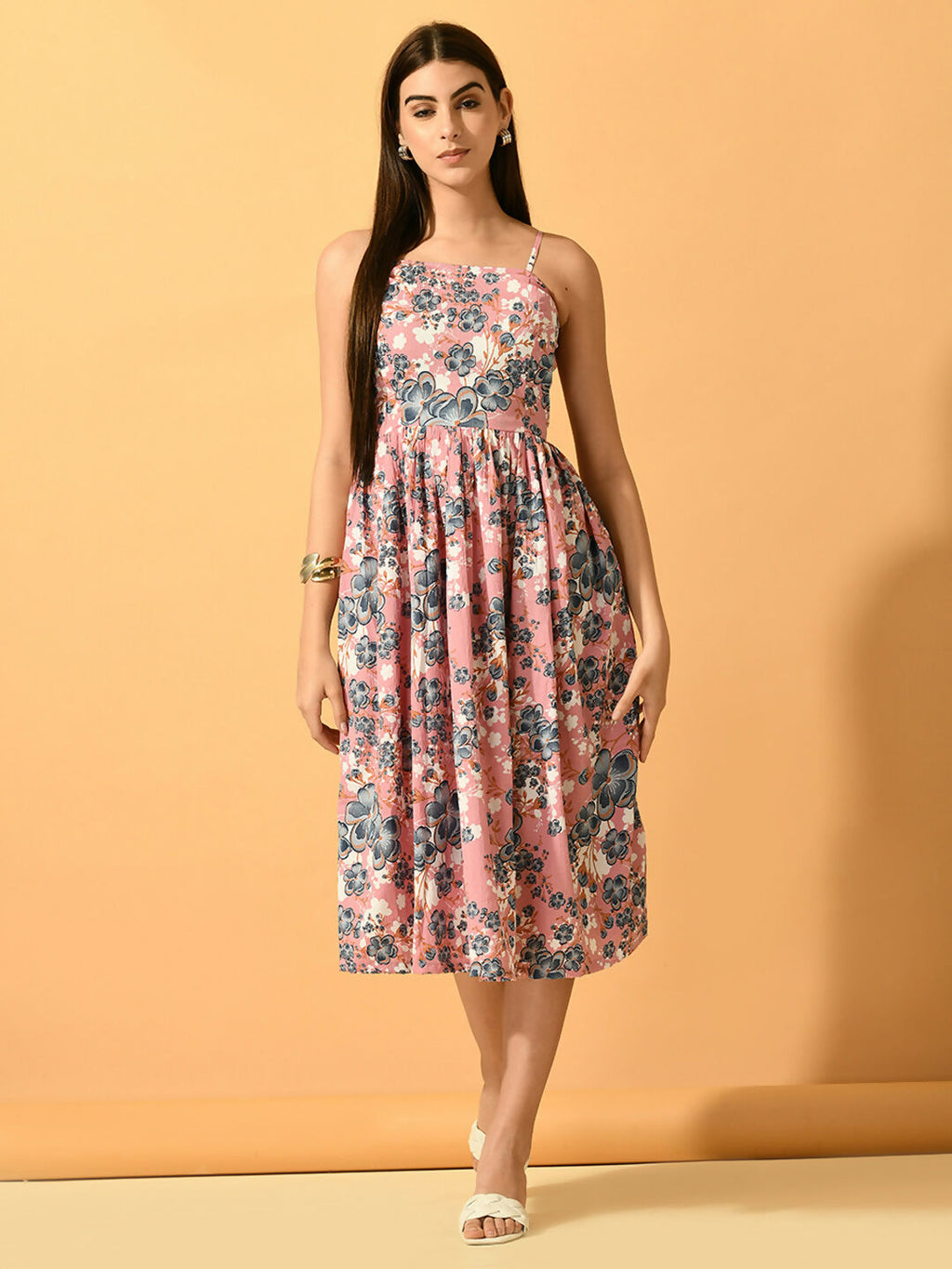 Myshka Women's Pink Fit and Flare Party Dress - Distacart
