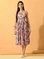 Myshka Women's Pink Fit and Flare Party Dress - Distacart