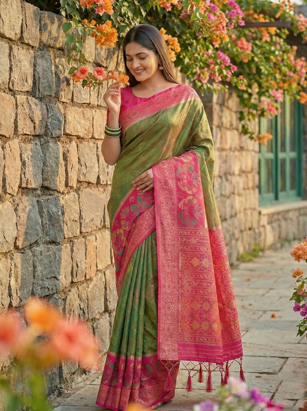 Shree Shyam Fashion Mehndi Pochampally Silk Saree - Distacart