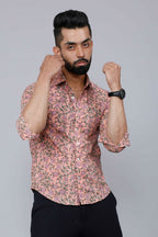 Miravan Men's Orange Printed Full Sleeve Cotton Shirt